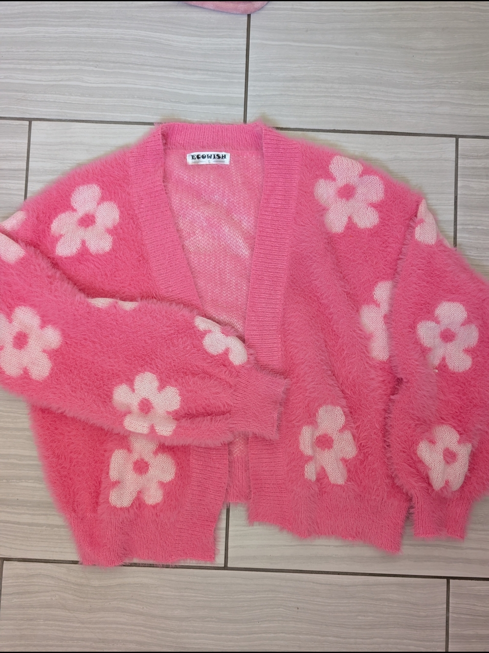 Ecowish Pink Floral Fuzzy Cardigan Sweater